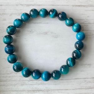 Beaded gemstone crystal bracelet. Teal tiger eye!